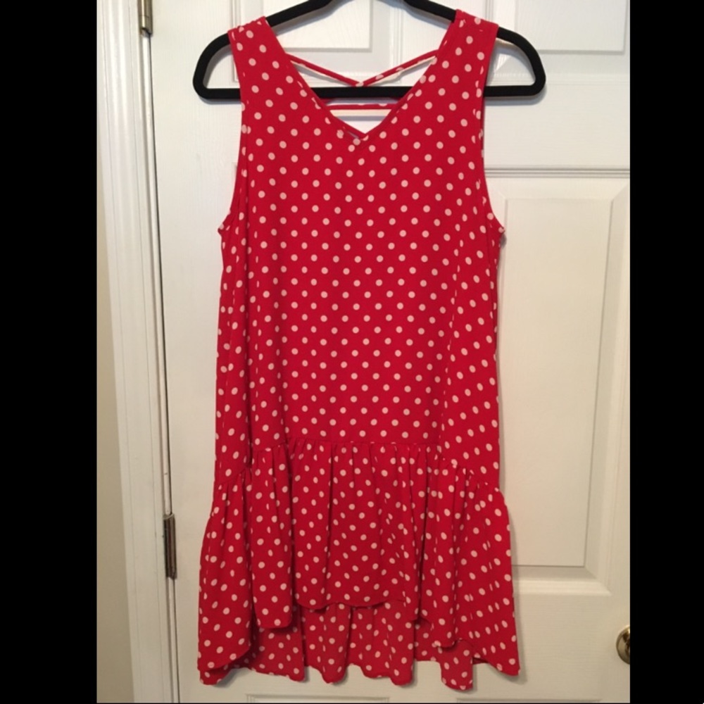 Short red and white polka dot dress
